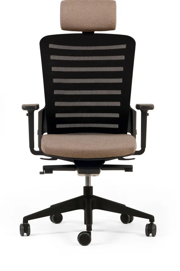 Fauteuil de bureau F8 - assise tissu et dossier résille Stripes 2 - piétement noir - avec appui-tête