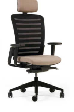 Fauteuil de bureau F8 - assise tissu et dossier résille Stripes 2 - piétement noir - avec appui-tête