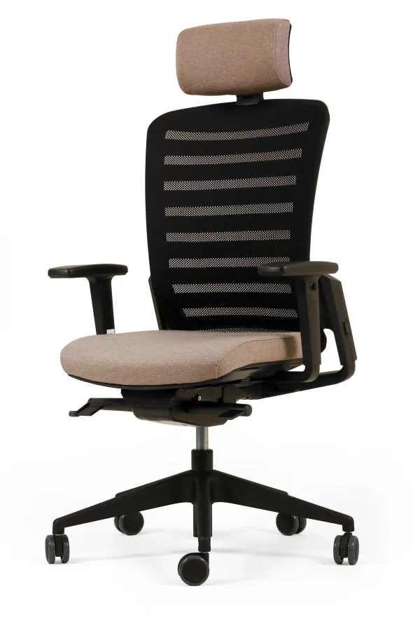 Fauteuil de bureau F8 - assise tissu et dossier résille Stripes 2 - piétement noir - avec appui-tête