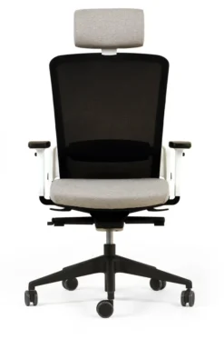 Fauteuil de bureau F8 - assise tissu et dossier résille Rythm - piétement époxy - avec appui-tête