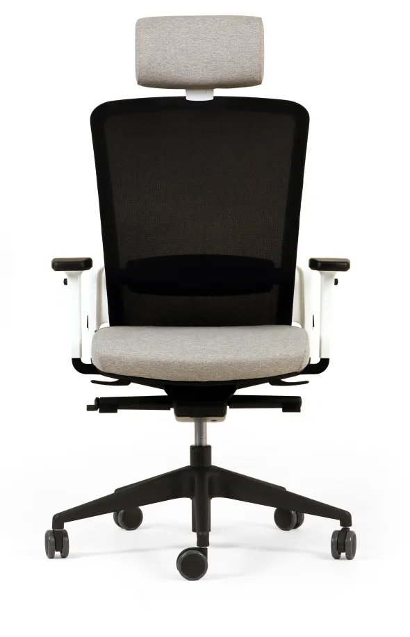 Fauteuil de bureau F8 - assise tissu et dossier résille Rythm - piétement époxy - avec appui-tête