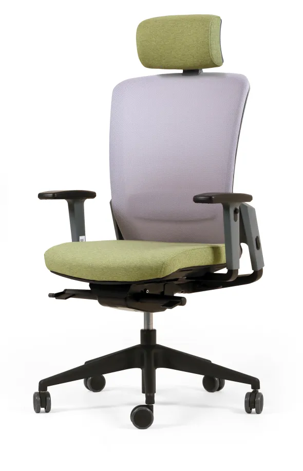 Fauteuil de bureau F8 - assise tissu et dossier résille Rythm - piétement époxy - avec appui-tête