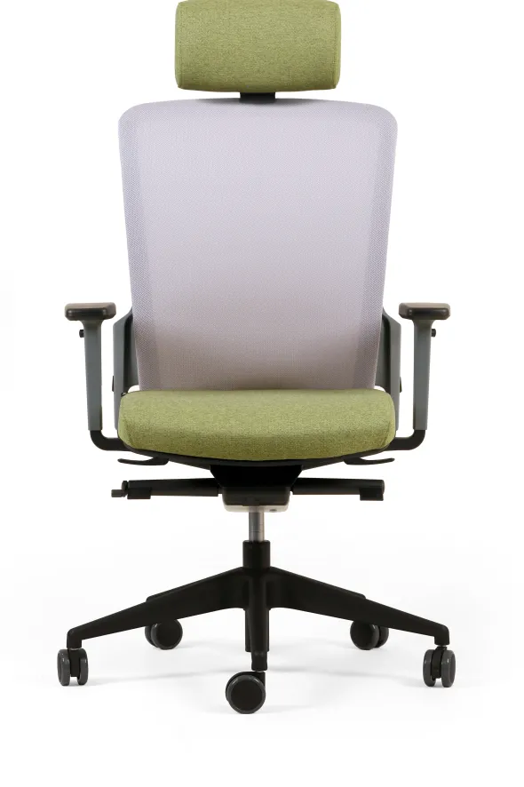 Fauteuil de bureau F8 - assise tissu et dossier résille Rythm - piétement époxy - avec appui-tête