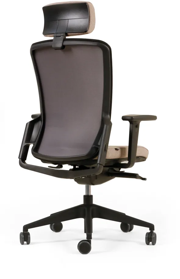 Fauteuil de bureau F8 - assise tissu et dossier résille Rythm - piétement époxy - avec appui-tête