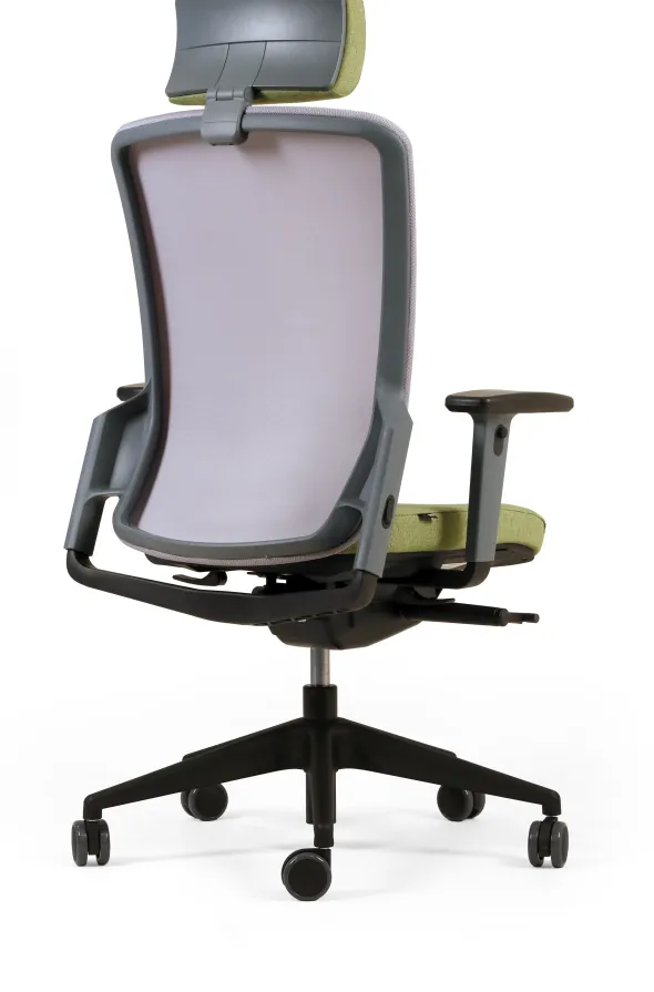 Fauteuil de bureau F8 - assise tissu et dossier résille Rythm - piétement époxy - avec appui-tête