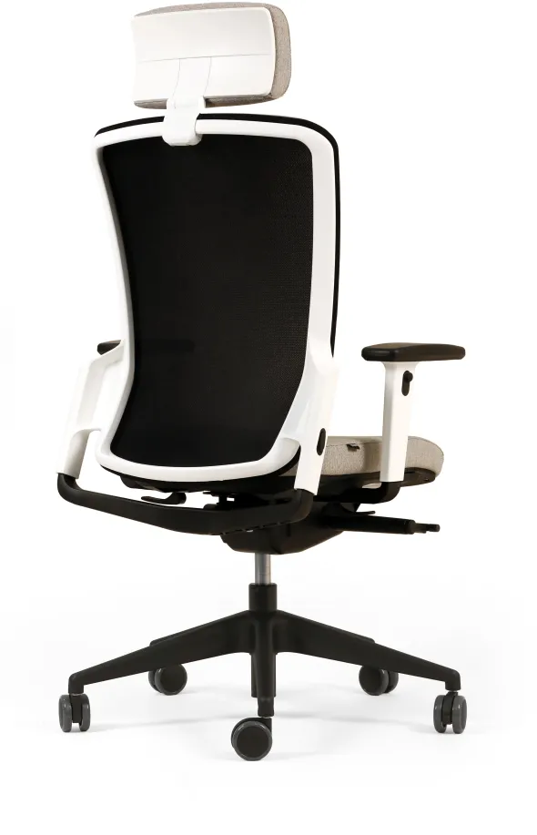 Fauteuil de bureau F8 - assise tissu et dossier résille Rythm - piétement époxy - avec appui-tête
