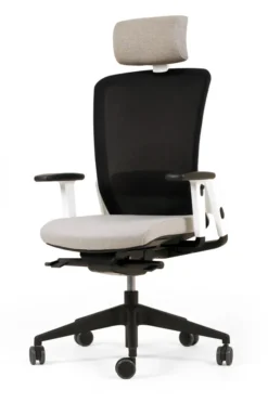 Fauteuil de bureau F8 - assise tissu et dossier résille Rythm - piétement époxy - avec appui-tête
