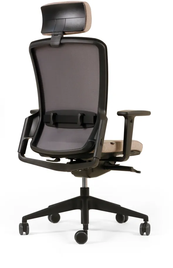 Fauteuil de bureau F8 - assise tissu et dossier résille Rythm - piétement époxy - avec appui-tête