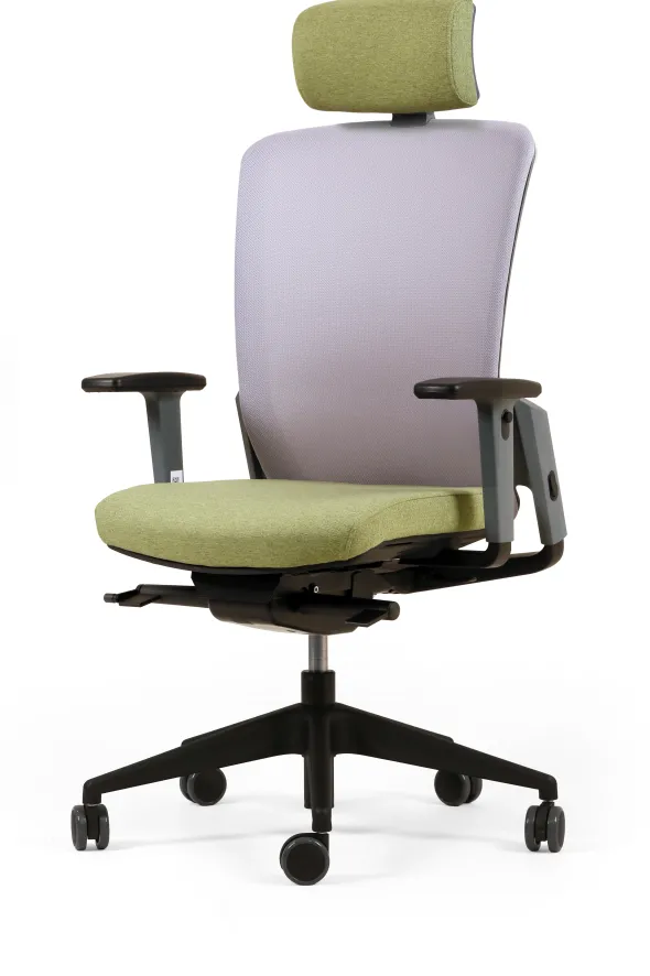 Fauteuil de bureau F8 - assise tissu et dossier résille Rythm - piétement époxy - avec appui-tête
