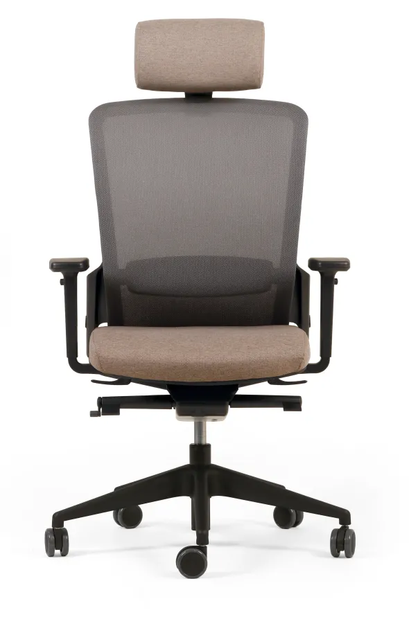 Fauteuil de bureau F8 - assise tissu et dossier résille Rythm - piétement époxy - avec appui-tête