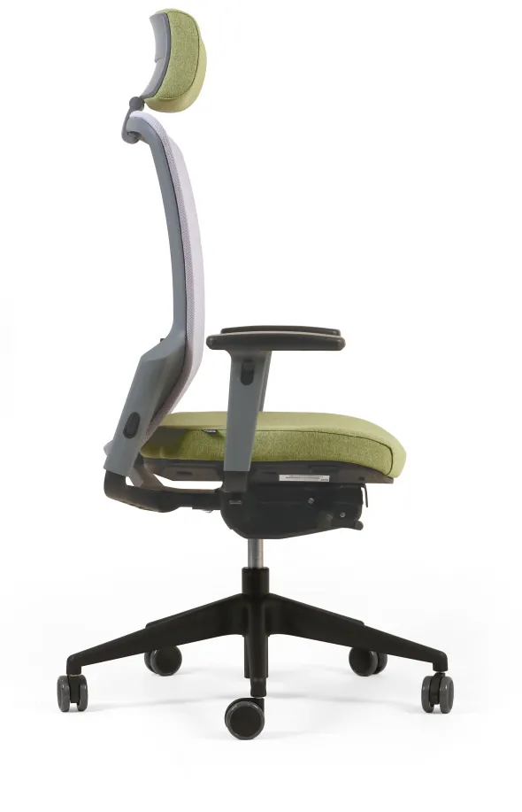 Fauteuil de bureau F8 - assise tissu et dossier résille Rythm - piétement époxy - avec appui-tête