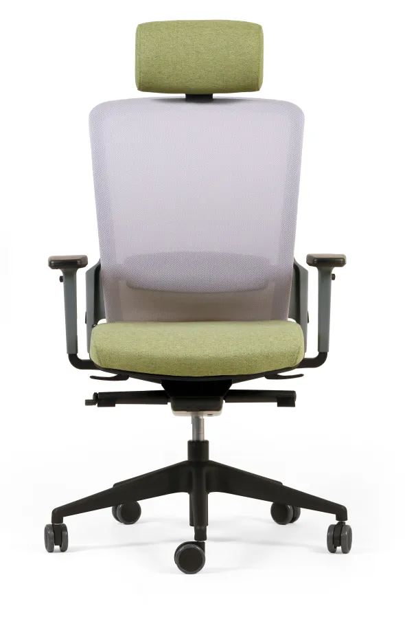 Fauteuil de bureau F8 - assise tissu et dossier résille Rythm - piétement époxy - avec appui-tête