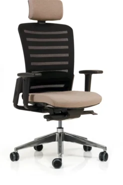 Fauteuil de bureau F8 - assise tissu et dossier résille Stripes 2 - piétement aluminium poli - avec appui-tête