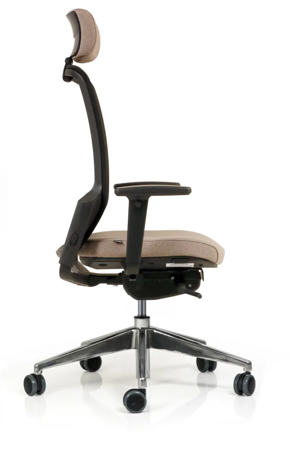 Fauteuil de bureau F8 - assise tissu et dossier résille Stripes 2 - piétement aluminium poli - avec appui-tête