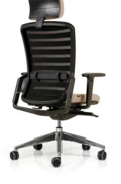 Fauteuil de bureau F8 - assise tissu et dossier résille Stripes 2 - piétement aluminium poli - avec appui-tête