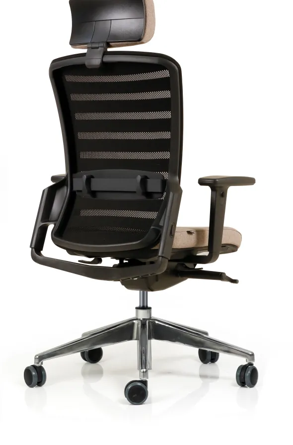 Fauteuil de bureau F8 - assise tissu et dossier résille Stripes 2 - piétement aluminium poli - avec appui-tête