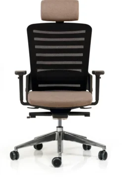 Fauteuil de bureau F8 - assise tissu et dossier résille Stripes 2 - piétement aluminium poli - avec appui-tête