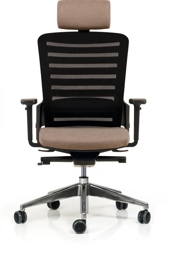 Fauteuil de bureau F8 - assise tissu et dossier résille Stripes 2 - piétement aluminium poli - avec appui-tête