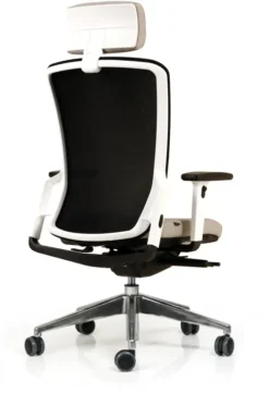 Fauteuil de bureau F8 - assise tissu et dossier résille Rythm - piétement aluminium poli - avec appui-tête