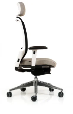 Fauteuil de bureau F8 - assise tissu et dossier résille Rythm - piétement aluminium poli - avec appui-tête