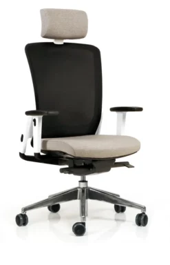 Fauteuil de bureau F8 - assise tissu et dossier résille Rythm - piétement aluminium poli - avec appui-tête