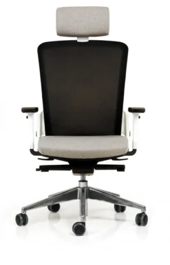 Fauteuil de bureau F8 - assise tissu et dossier résille Rythm - piétement aluminium poli - avec appui-tête
