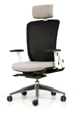 Fauteuil de bureau F8 - assise tissu et dossier résille Rythm - piétement aluminium poli - avec appui-tête