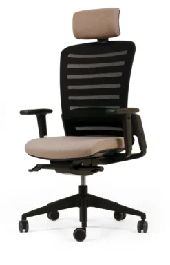 Fauteuil de bureau F8 - assise tissu et dossier résille Stripes 2 - piétement époxy - avec appui-tête