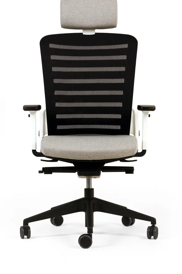 Fauteuil de bureau F8 - assise tissu et dossier résille Stripes 2 - piétement époxy - avec appui-tête