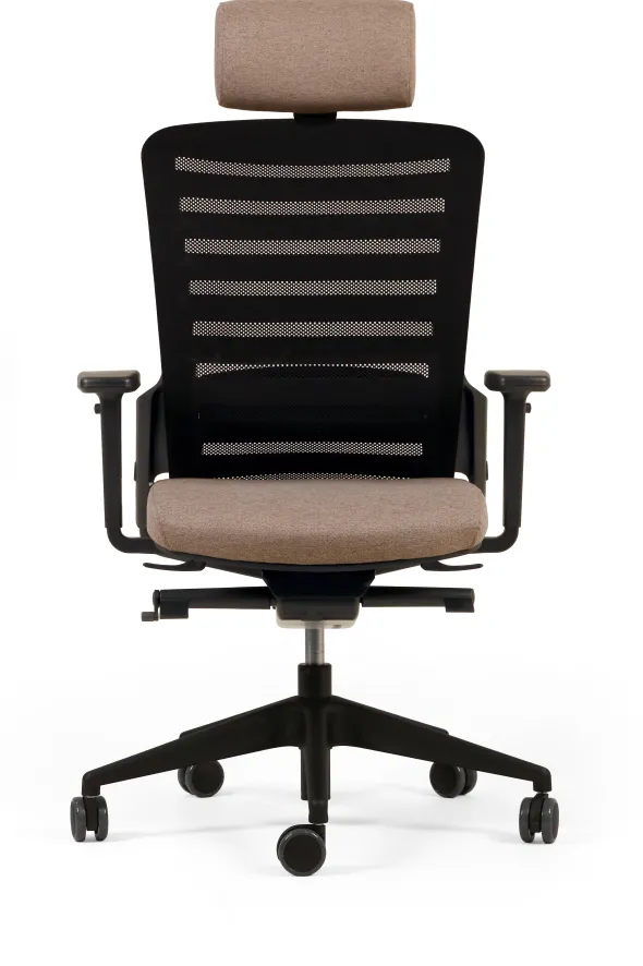 Fauteuil de bureau F8 - assise tissu et dossier résille Stripes 2 - piétement époxy - avec appui-tête