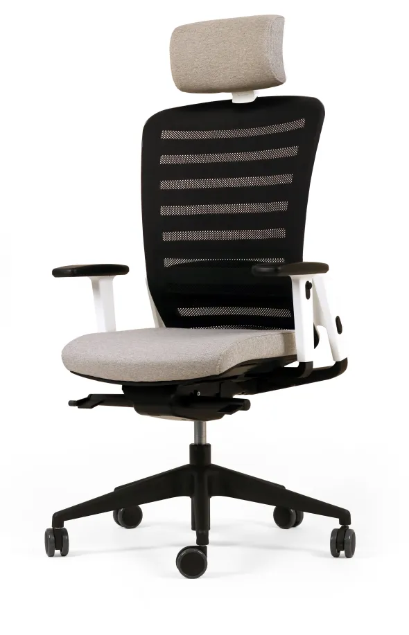 Fauteuil de bureau F8 - assise tissu et dossier résille Stripes 2 - piétement époxy - avec appui-tête