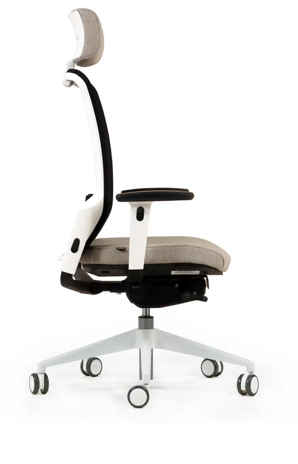 Fauteuil de bureau F8 - assise tissu et dossier résille Stripes 2 - piétement époxy - avec appui-tête