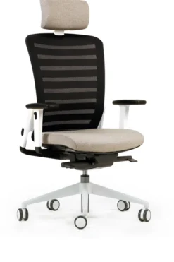 Fauteuil de bureau F8 - assise tissu et dossier résille Stripes 2 - piétement époxy - avec appui-tête