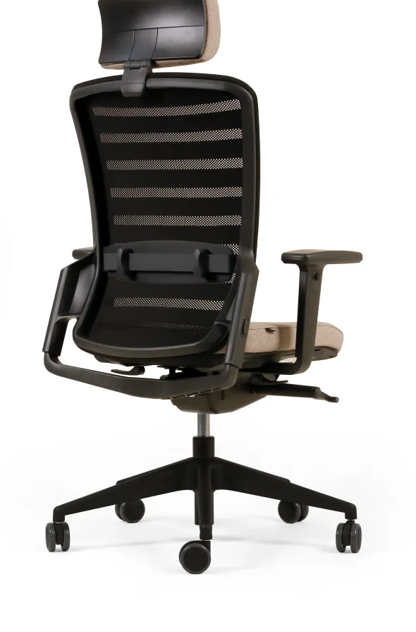 Fauteuil de bureau F8 - assise tissu et dossier résille Stripes 2 - piétement époxy - avec appui-tête