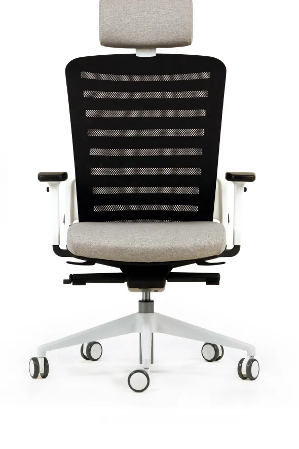Fauteuil de bureau F8 - assise tissu et dossier résille Stripes 2 - piétement époxy - avec appui-tête