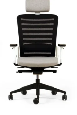 Fauteuil de bureau F8 - assise tissu et dossier résille Stripes 2 - piétement époxy - avec appui-tête
