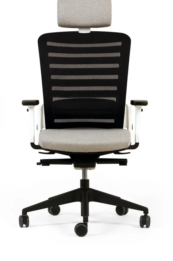 Fauteuil de bureau F8 - assise tissu et dossier résille Stripes 2 - piétement époxy - avec appui-tête