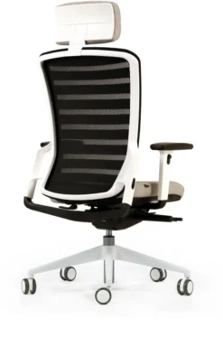 Fauteuil de bureau F8 - assise tissu et dossier résille Stripes 2 - piétement époxy - avec appui-tête