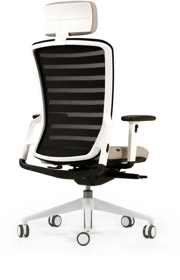 Fauteuil de bureau F8 - assise tissu et dossier résille Stripes 2 - piétement époxy - avec appui-tête