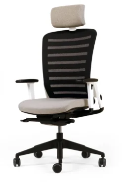 Fauteuil de bureau F8 - assise tissu et dossier résille Stripes 2 - piétement époxy - avec appui-tête
