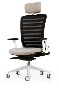 Fauteuil de bureau F8 - assise tissu et dossier résille Stripes 2 - piétement époxy - avec appui-tête