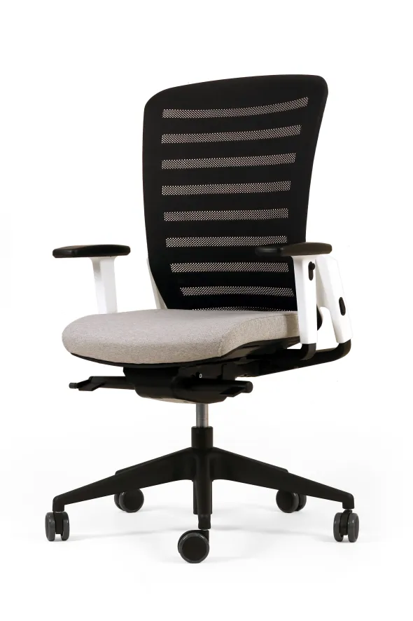 Fauteuil de bureau F8 - assise tissu et dossier résille Stripes 2 - piétement époxy