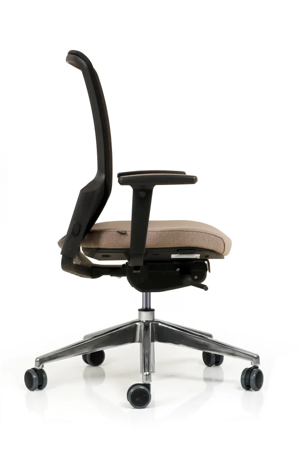 Fauteuil de bureau F8 - assise tissu et dossier résille Stripes 2 - piétement aluminium poli