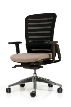 Fauteuil de bureau F8 - assise tissu et dossier résille Stripes 2 - piétement aluminium poli