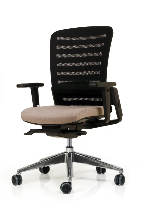 Fauteuil de bureau F8 - assise tissu et dossier résille Stripes 2 - piétement aluminium poli