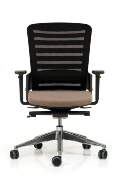 Fauteuil de bureau F8 - assise tissu et dossier résille Stripes 2 - piétement aluminium poli