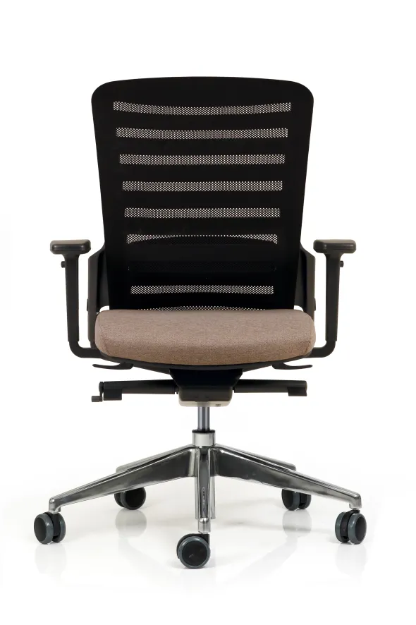 Fauteuil de bureau F8 - assise tissu et dossier résille Stripes 2 - piétement aluminium poli