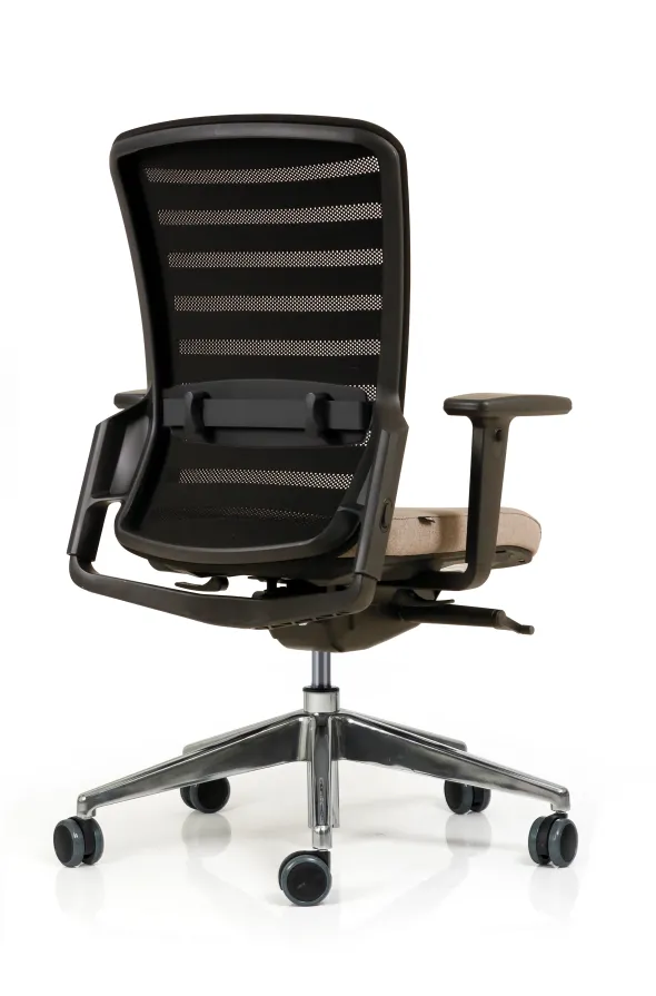 Fauteuil de bureau F8 - assise tissu et dossier résille Stripes 2 - piétement aluminium poli