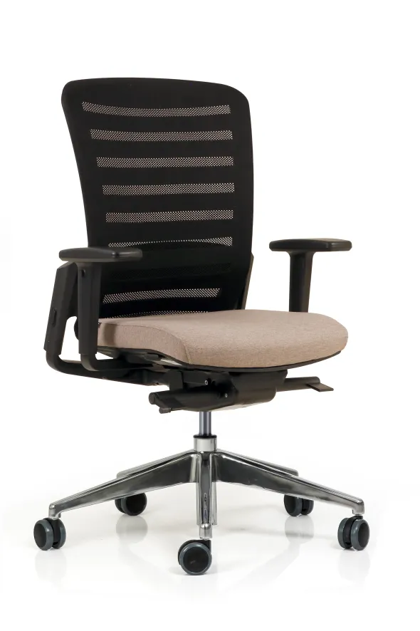 Fauteuil de bureau F8 - assise tissu et dossier résille Stripes 2 - piétement aluminium poli
