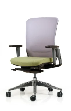 Fauteuil de bureau F8 - assise tissu et dossier résille Rythm - piétement aluminium poli
